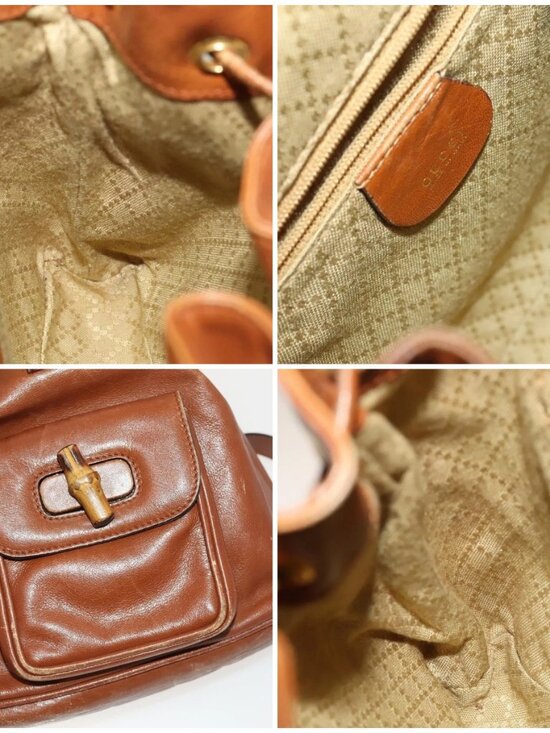 GUCCI Bamboo Backpack Leather Brown Gold 003 1705 0030 Auth th6241